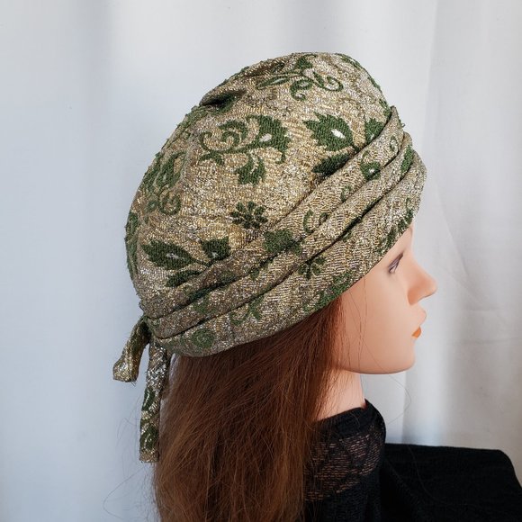 Vintage Hatters Union Metallic gold and green with flecks of metallic silver hat - Picture 3 of 12